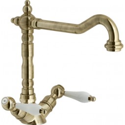 Antica P spout tap, dual lever, Brushed Bronze